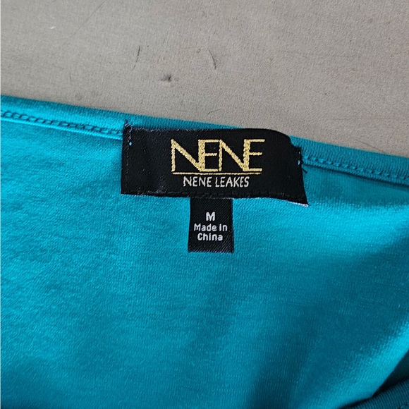 NENE by NeNe Leakes Teal Asymmetrical Cold Shoulder Poncho Tunic Top Size M - Picture 4 of 6